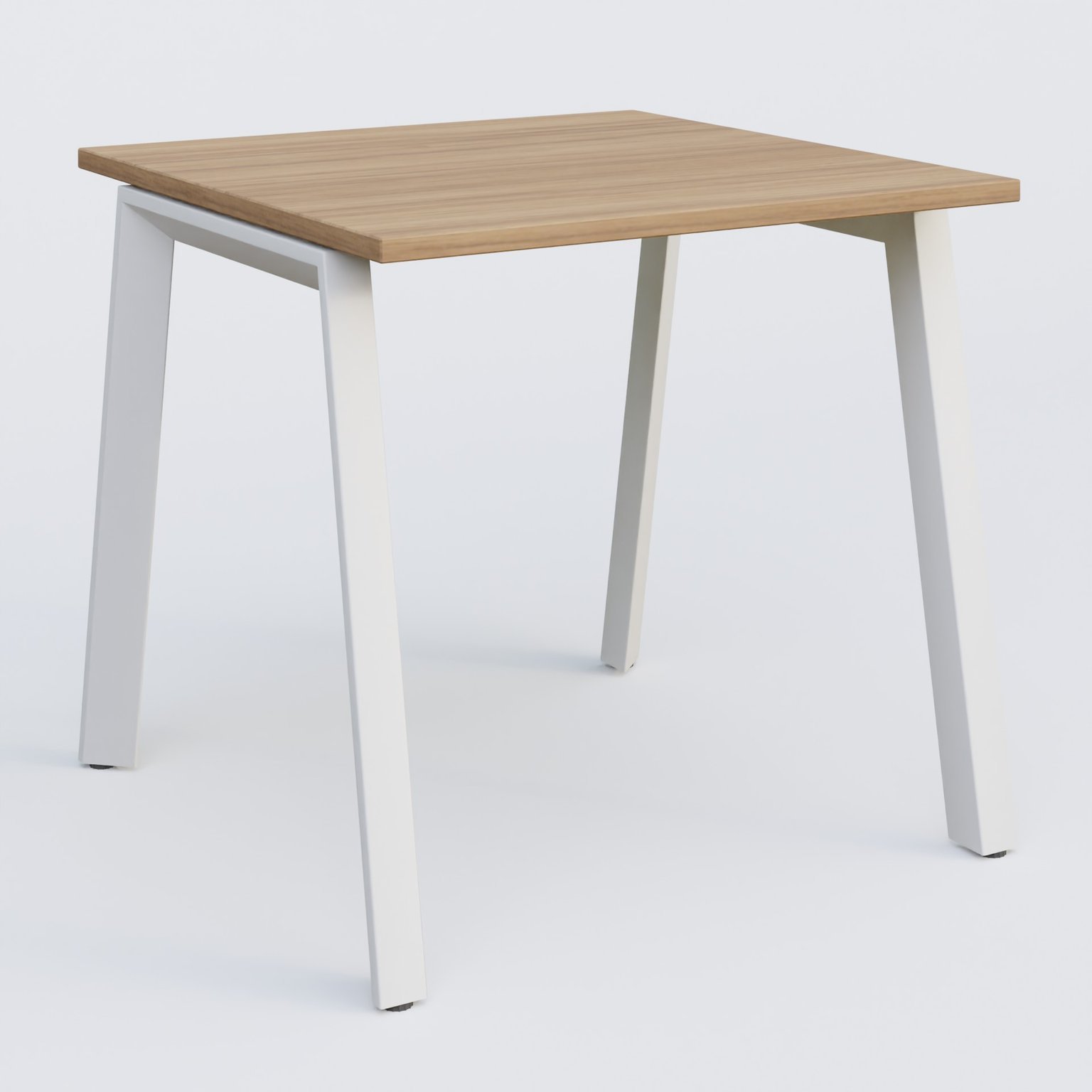 K8 plan droit 80*80 sur pieds fixe. Plateau Noyer et pietement Blanc