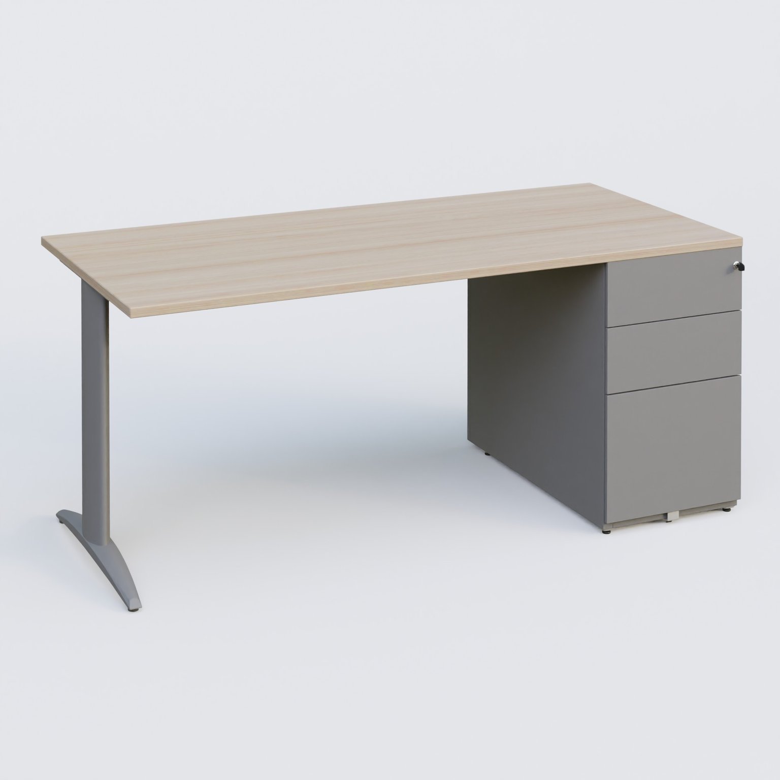 K2 Plateau droit 180x80 avec caisson métalique sous le plateau. Plateau Acacia et pietement Aluminium