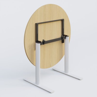 PURE - TABLES ABATTANTES - Table ronde gamme Pure diametre 110 cm. Plateau Chêne clair et pietement Blanc.