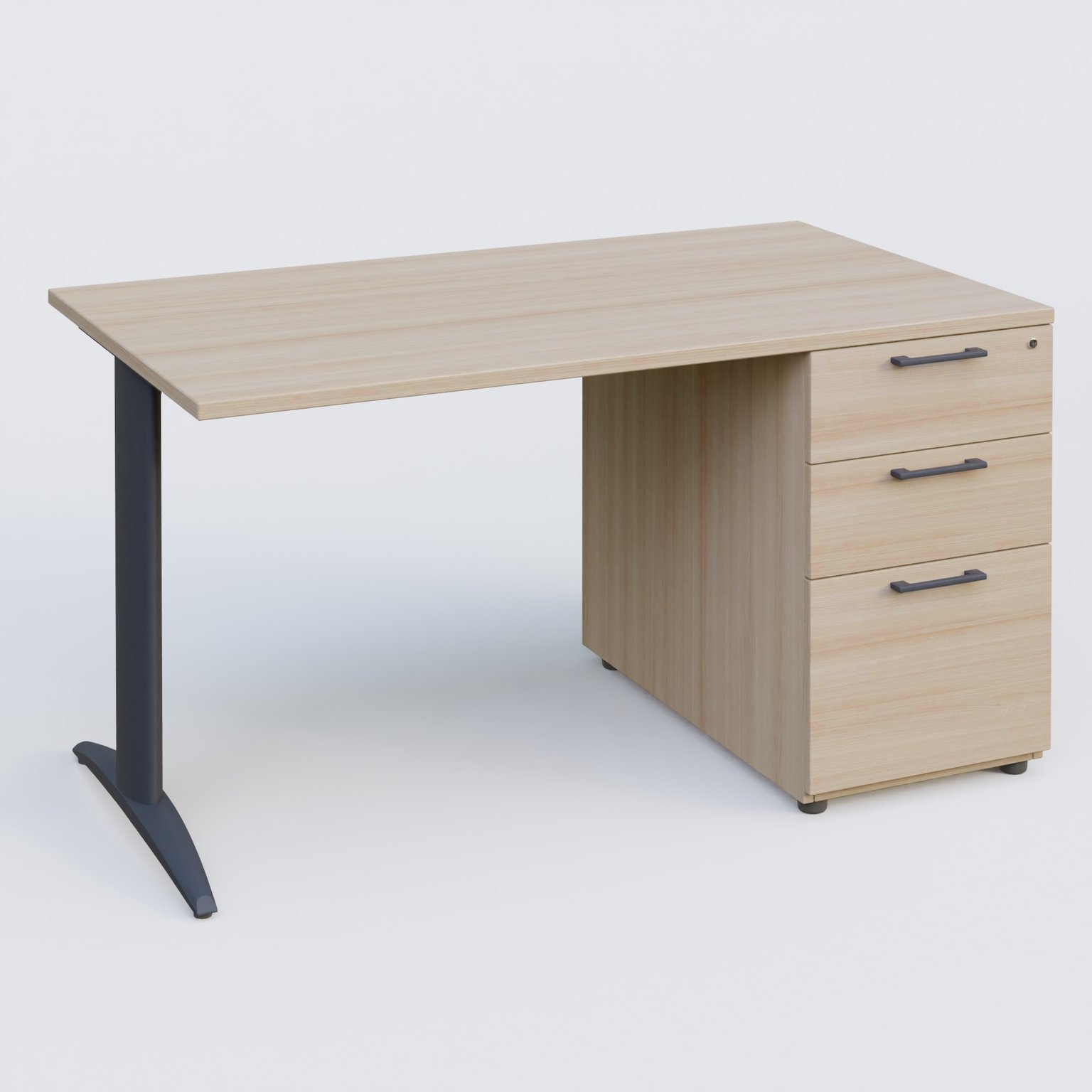 K2 Plateau droit 140x80 avec caisson porteur mélamine sous le plateau. Plateau , caisson Acacia et pietement Anthracite
