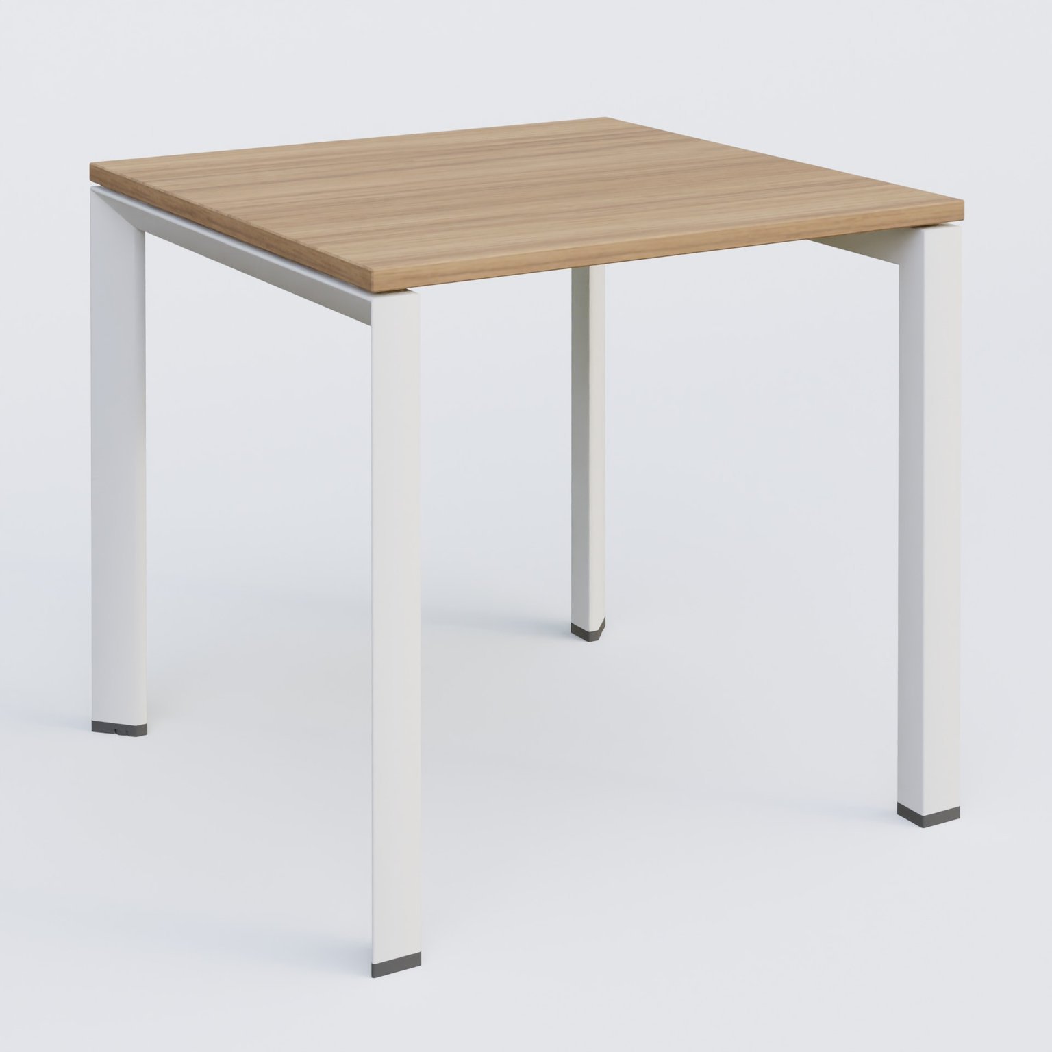 K7 plan droit 80*80 sur pieds fixe. Plateau Noyer et pietement Blanc