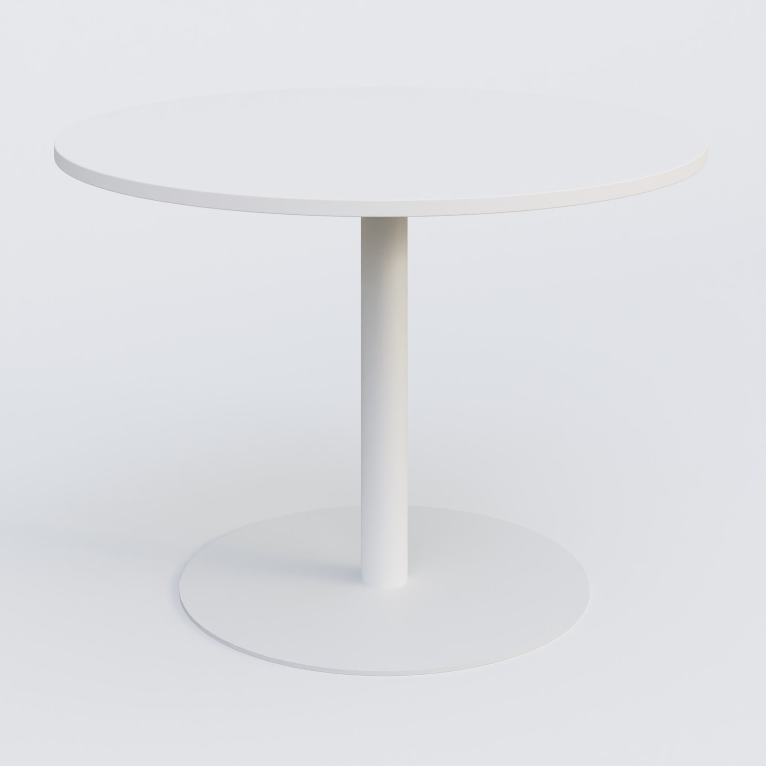 Table ronde diametre 110 cm avec pieds colonne centrale. Plateau Blanc et pietement Blanc
