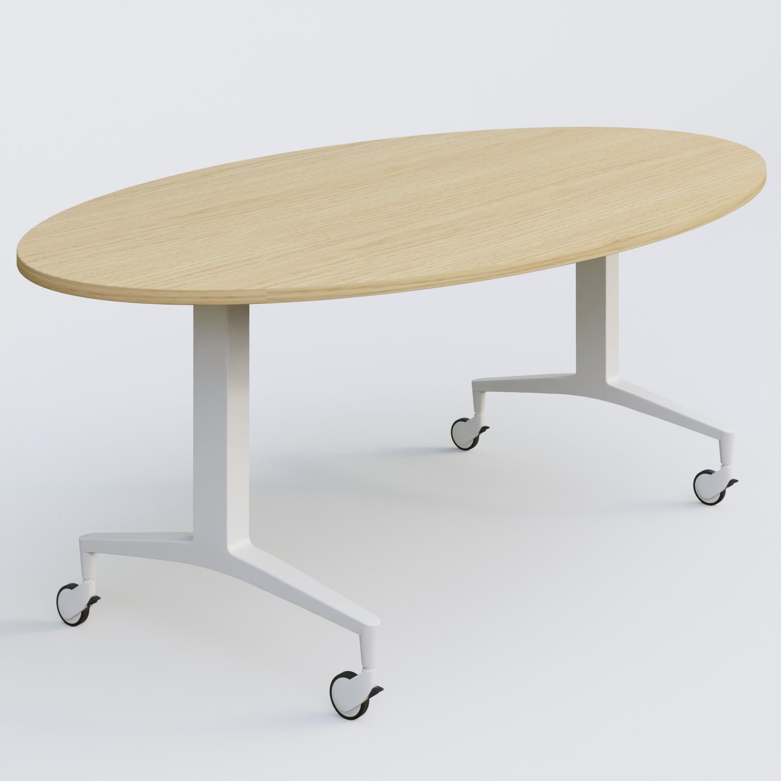 Table ovale de la gamme LEM 200-110 cm. Plateau Chêne clair et pietement Blanc.