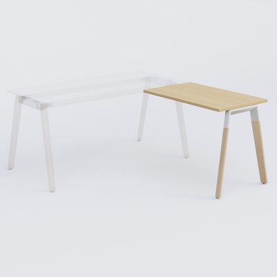 Gamme K8 Wood - Extensions - Plans droits - K8Wood Retour direct 100x60 sur pied -Finitions : Plateau : Chêne /Piétements : Blanc / Bois (BW)