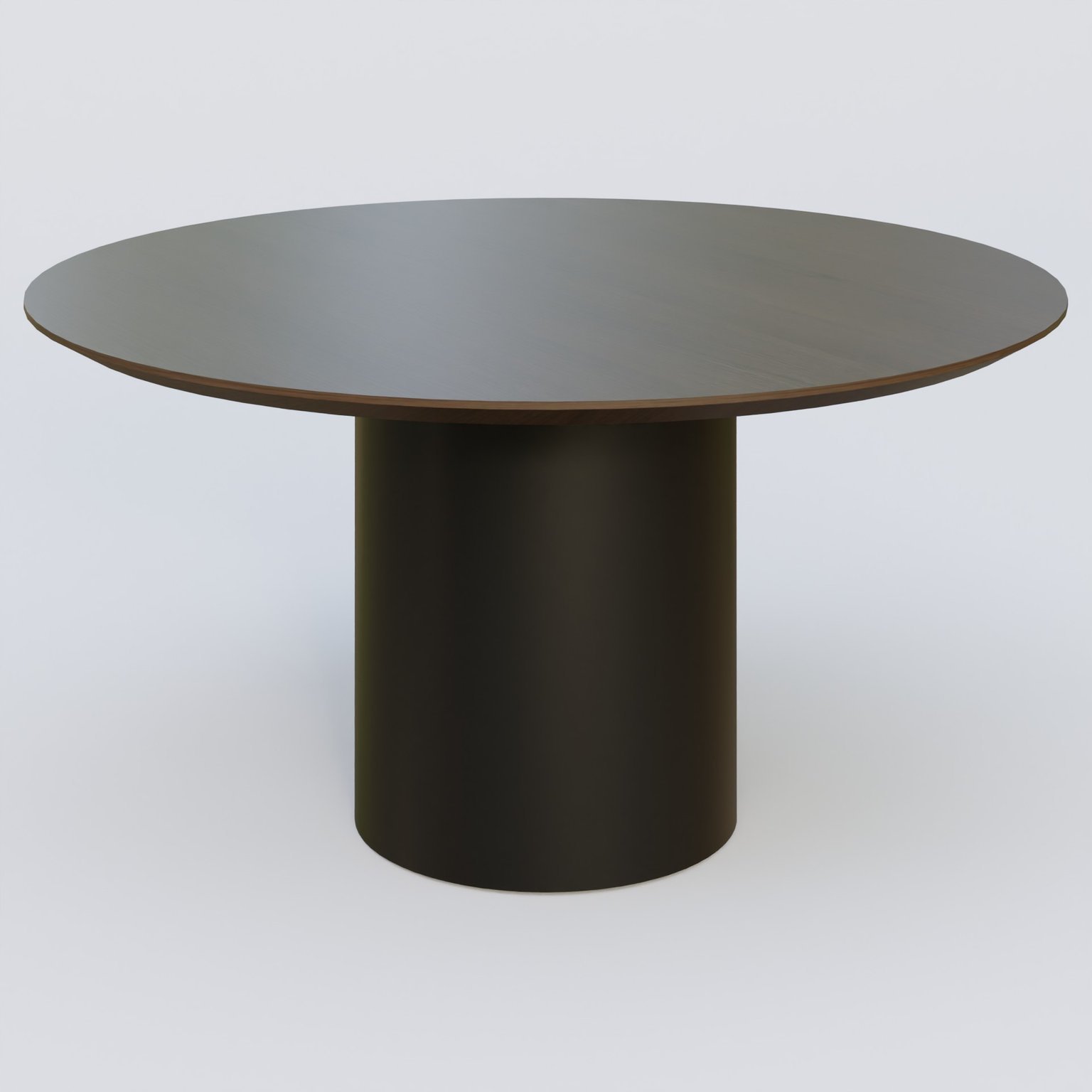 Table Basse Fashion Styl piètement colonne en métal D-26cm et plateau bois. Plateau Chêne Moka et pietement Noir (RAL 9005).