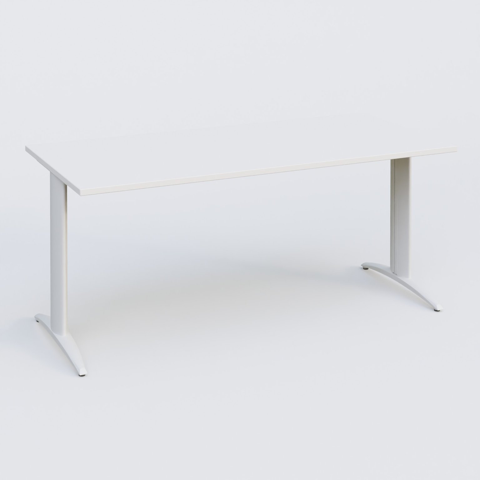 Plan droit, pieds fixes, 160x70cm, plateau blanc, structure blanc