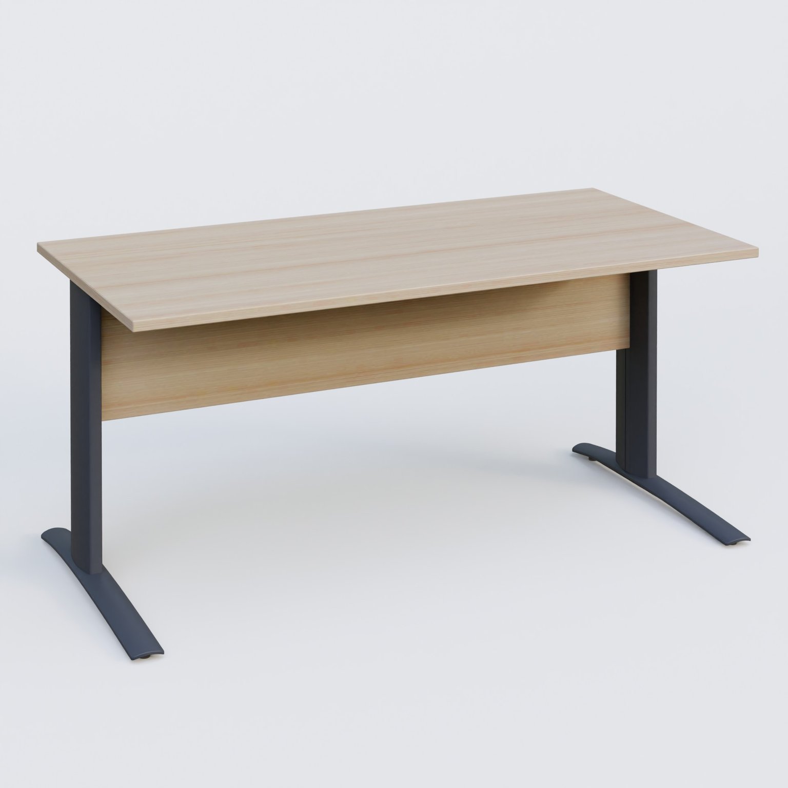 K1 Plateau droit 160x80 avec voile de fond bois. Plateau Acacia et pietement Anthracite
