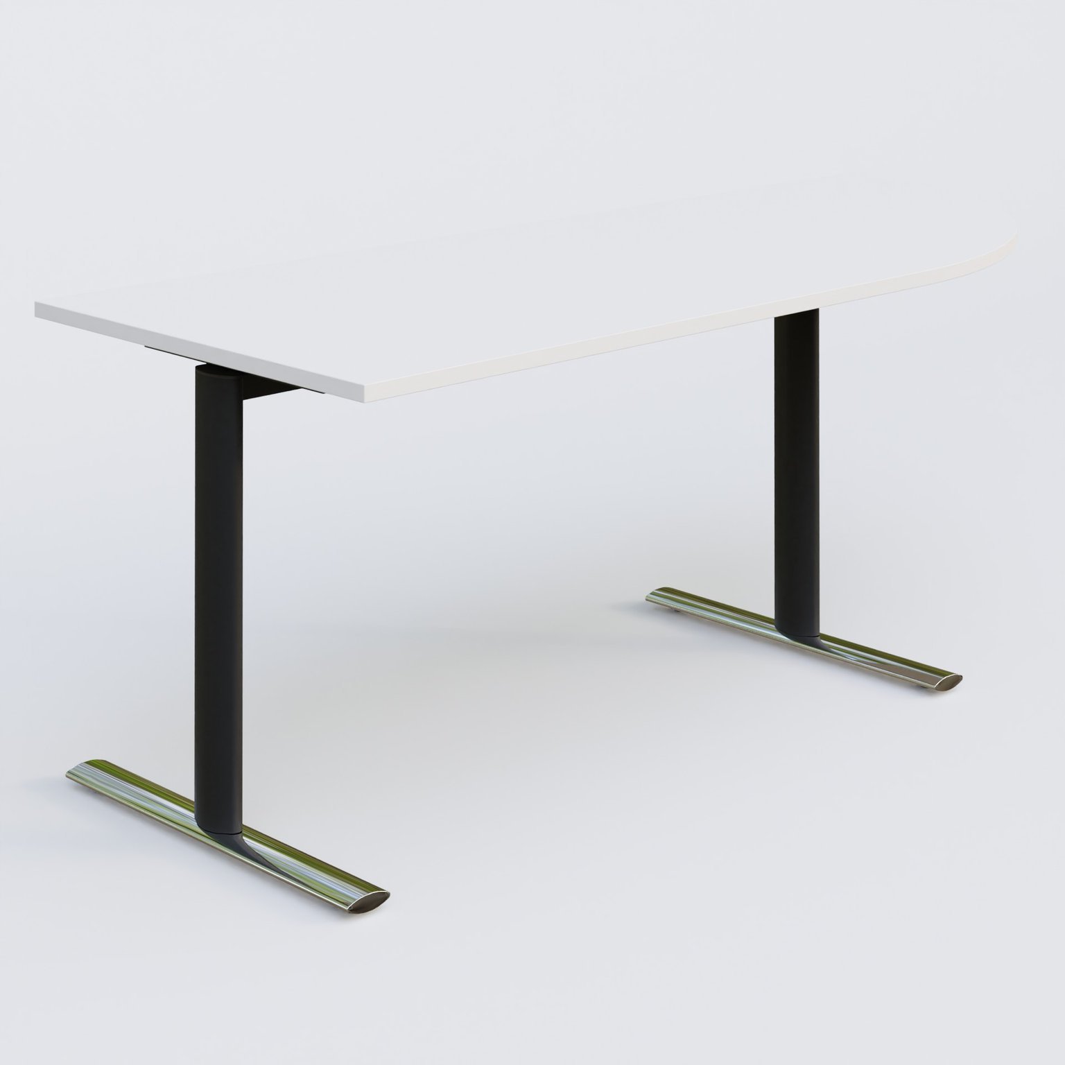 Module d'angle 90° intégré à droite, gamme Pure 200-80 cm. Plateau Blanc et pietement Noir/Chrome.