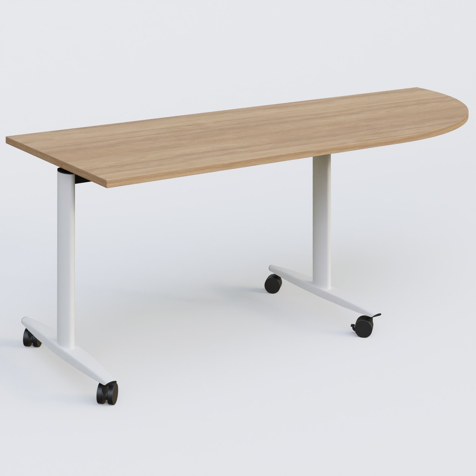 Module d'angle 90° pour table abattante gamme Design 200-80 cm à droite. Plateau Noyer et pietement Blanc.
