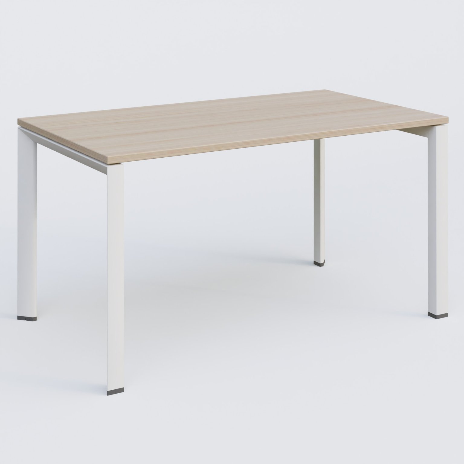 K7 plan droit 140*80 sur pieds fixe. Plateau Acacia et pietement Blanc