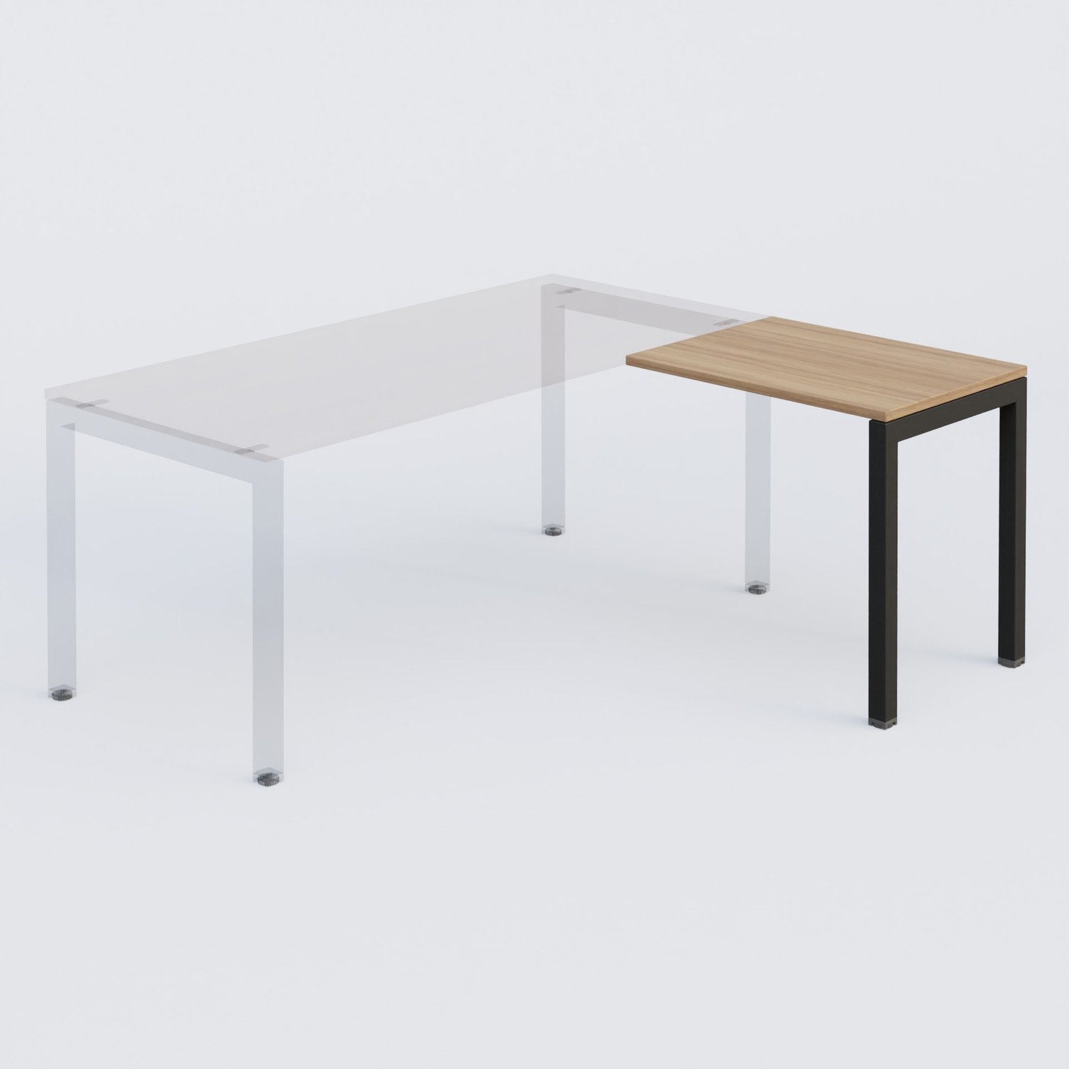 K3 retour direct 80x60cm sur pieds P.60cm. Plateau Noyer et pietement Noir Mat