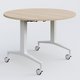 Table ronde de la gamme LEM D110 cm. Plateau Hêtre et pietement Blanc.