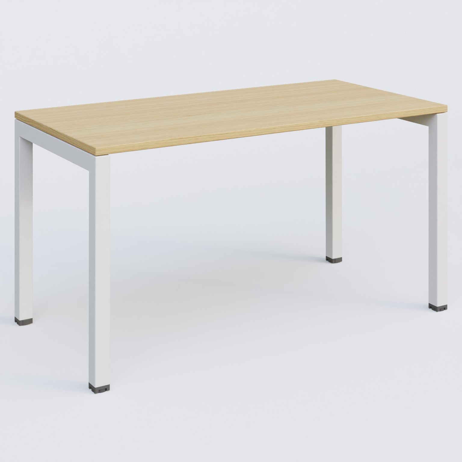 K3 Plateau droit 140x70 pieds fixe. Plateau Chêne clair et pietement Blanc.