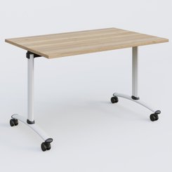 [Pas de famille] - [Pas de sous famille] - Table abattante gamme Arca 120-80 cm. Plateau Chêne naturel et pietement Blanc.