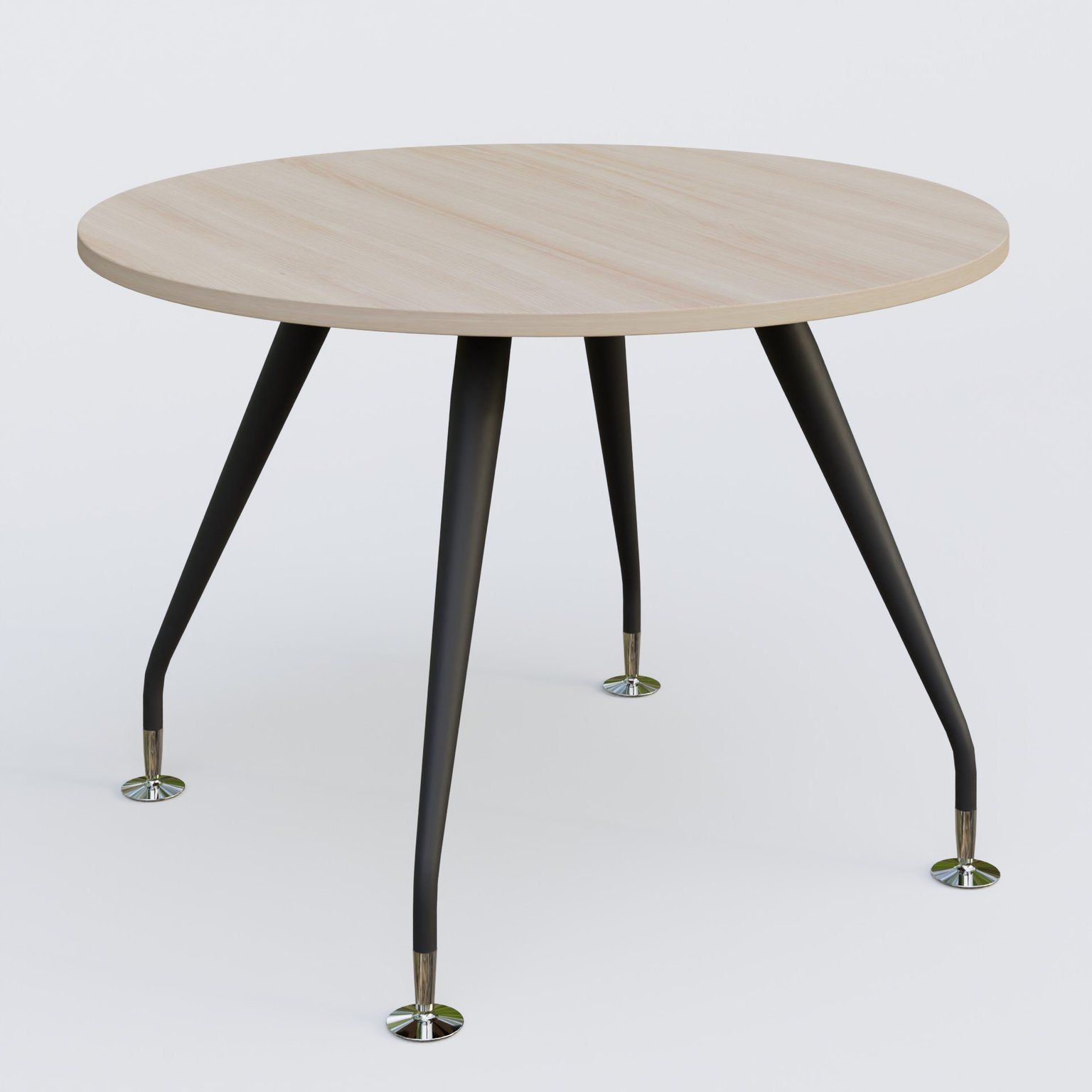 Table ronde diametre 110 cm avec 4 pieds de la gamme K5. Plateau Acacia et pietement Noir Mat