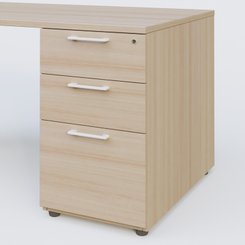 [Pas de famille] - [Pas de sous famille] - K1 Plateau droit 180x80 avec caisson porteur sous plateau mélamine à droite. Plateau Acacia et pietement Blanc