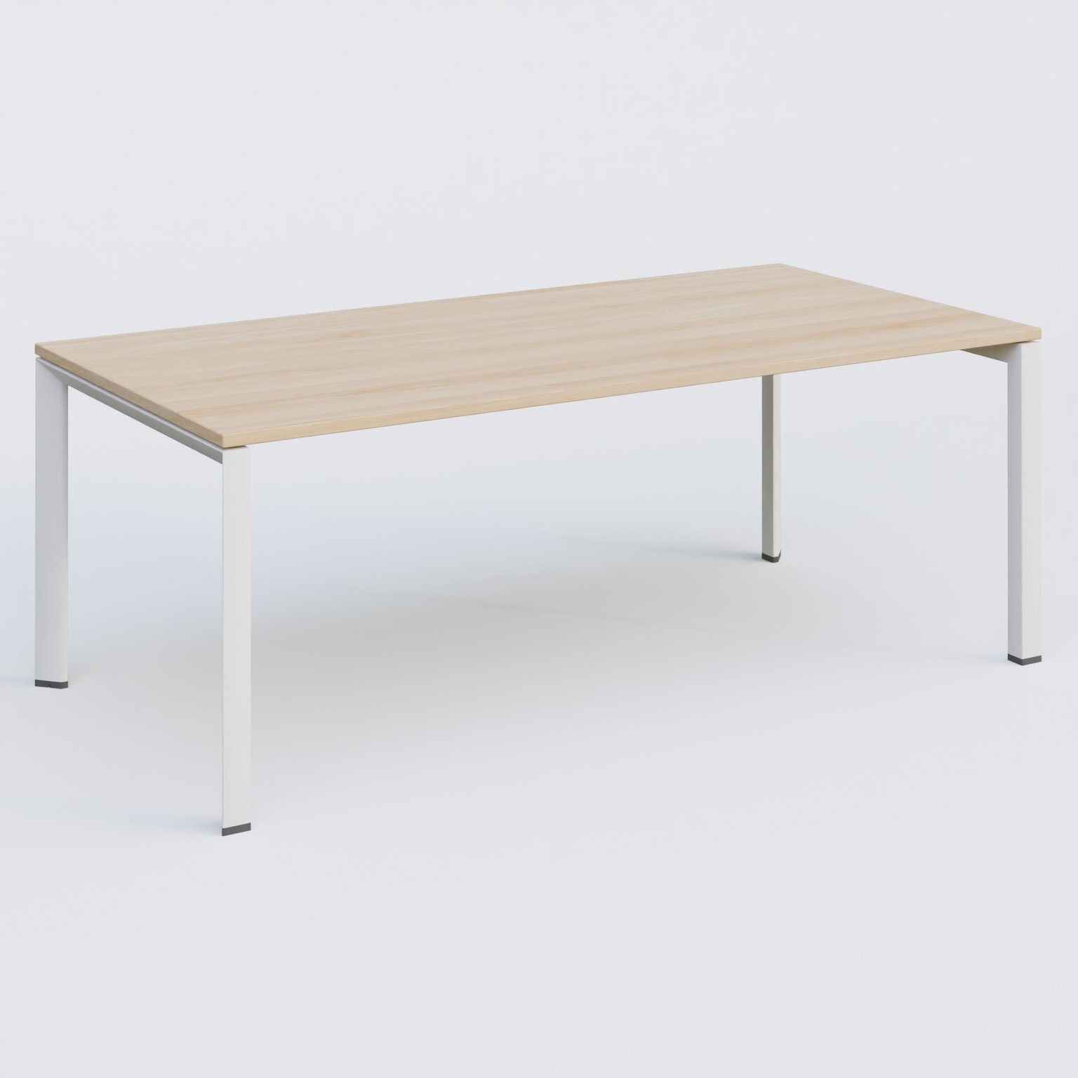 K7 plan droit 200*100 sur pieds fixe. Plateau Hêtre et pietement Blanc