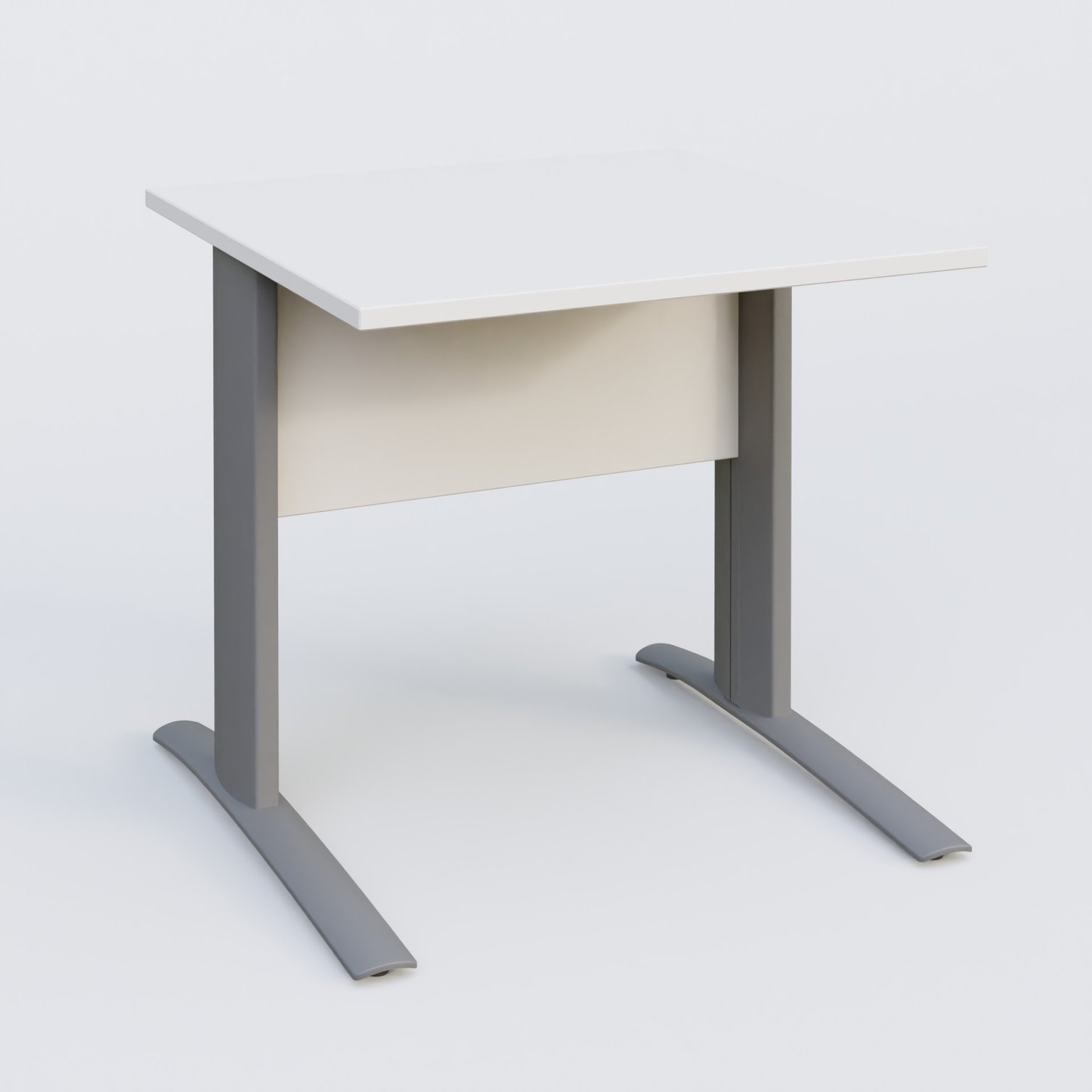 K1 Plateau droit 80x80 avec voile de fond bois. Plateau Blanc et pietement Aluminium