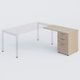 Retour direct 120x60cm sur caisson mélamine HB P.60cm 3 tiroirs, plateau acacia, structure aluminium