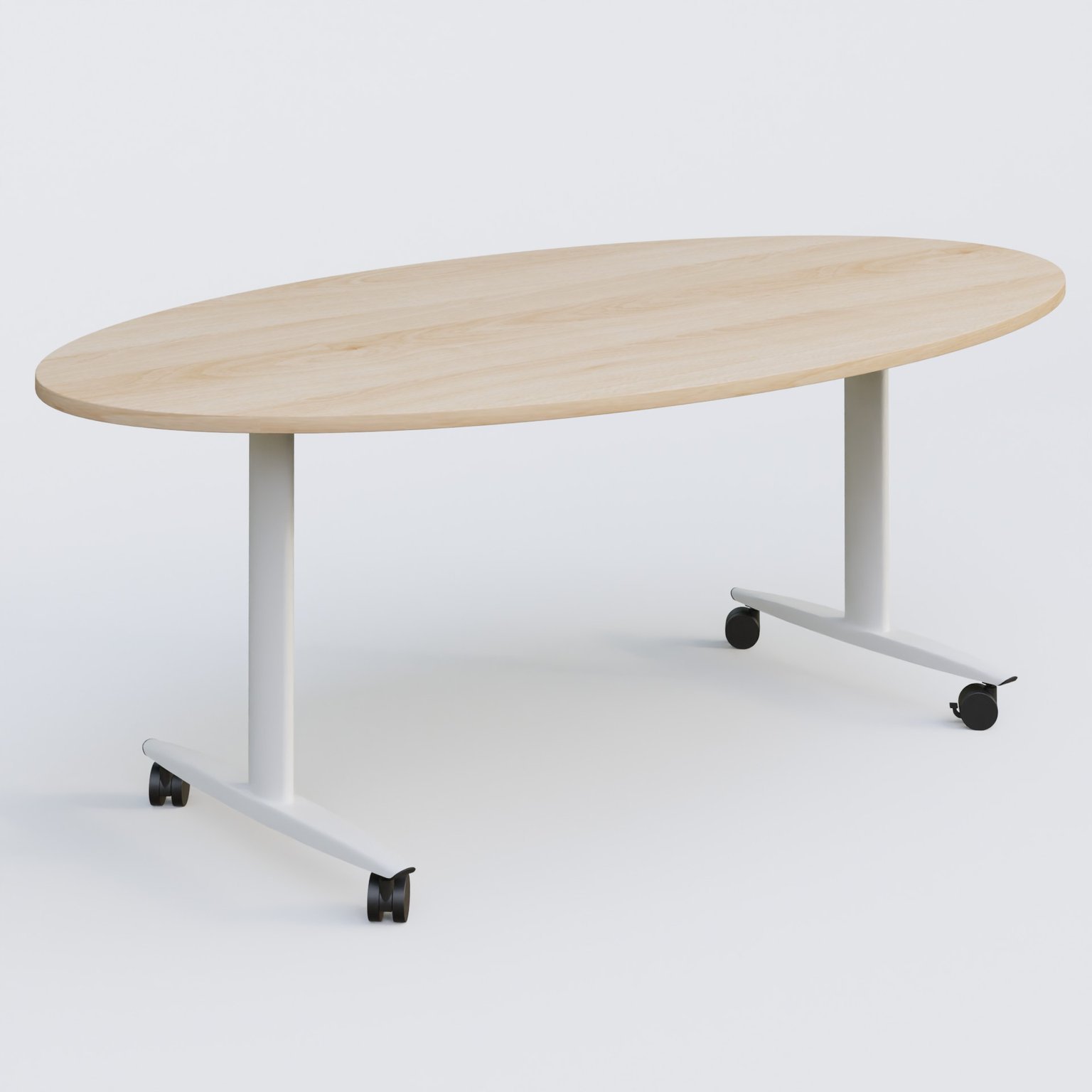 Table ovale abattante gamme Design 200-110 cm. Plateau Hêtre et pietement Blanc.