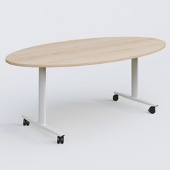 [Pas de famille] - [Pas de sous famille] - Table ovale abattante gamme Design 200-110 cm. Plateau Hêtre et pietement Blanc.