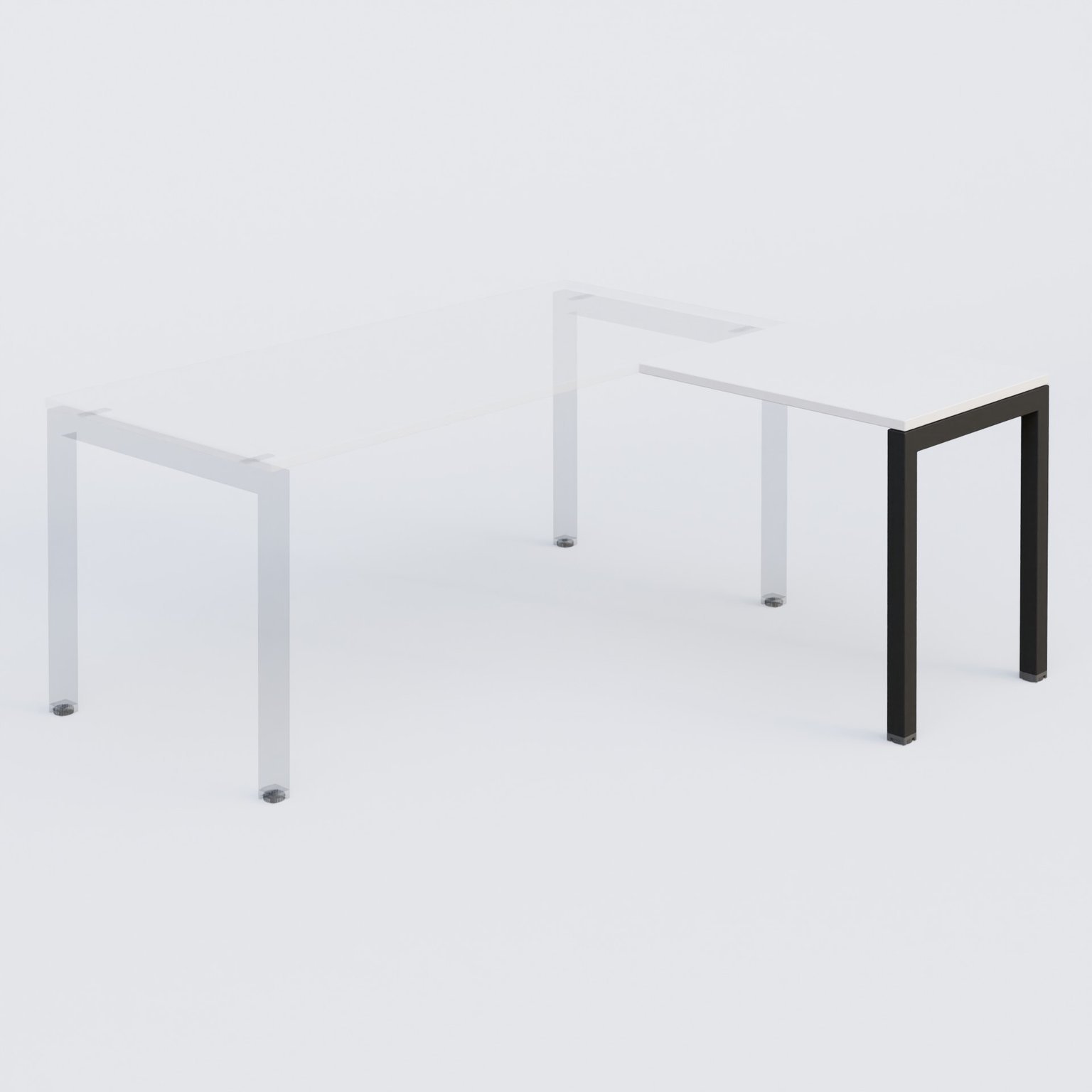K3 retour direct 80x60cm sur pieds P.60cm. Plateau Blanc et pietement Noir Mat