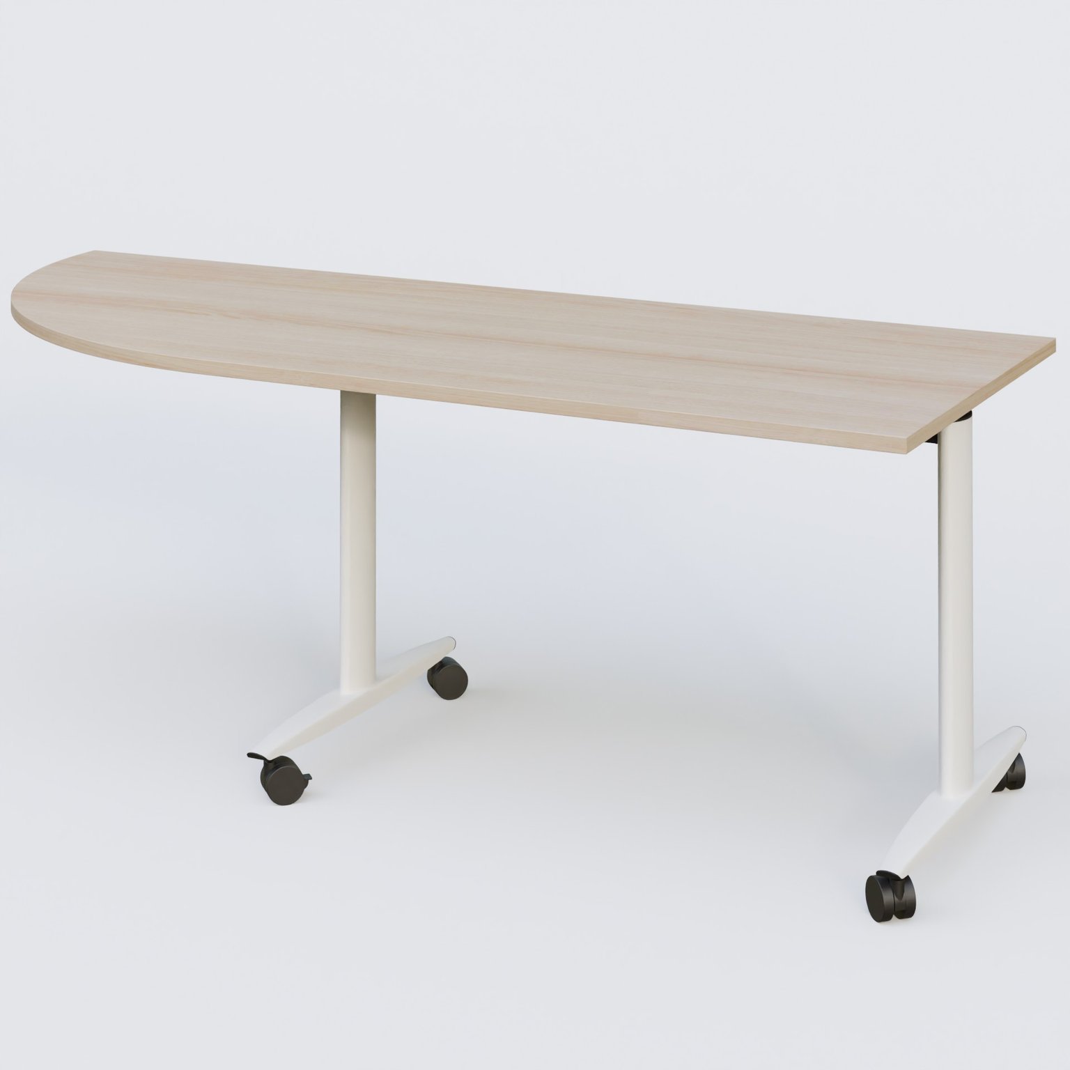 Module d'angle 90° pour table abattante gamme Design 200-80 cm à gauche. Plateau Acacia et pietement Blanc.