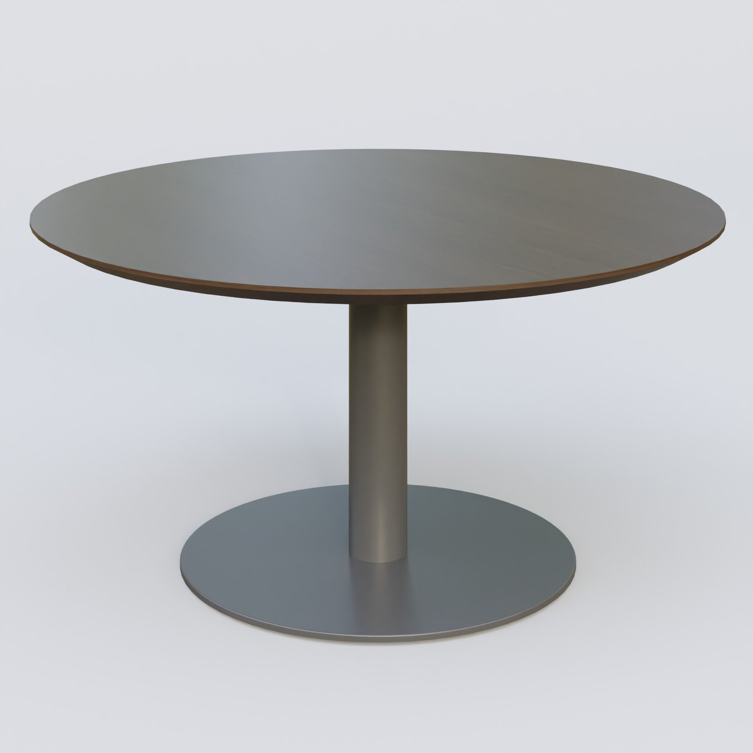 Table Basse Fashion Styl piètement colonne en métal et plateau bois. Plateau Chêne Moka et pietement Carbon Grey.