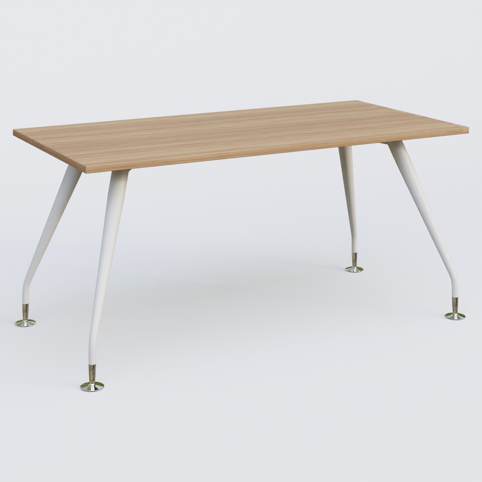 K5 plan droit 160*80 cm. Plateau Noyer et pietement Blanc avec base chromé.