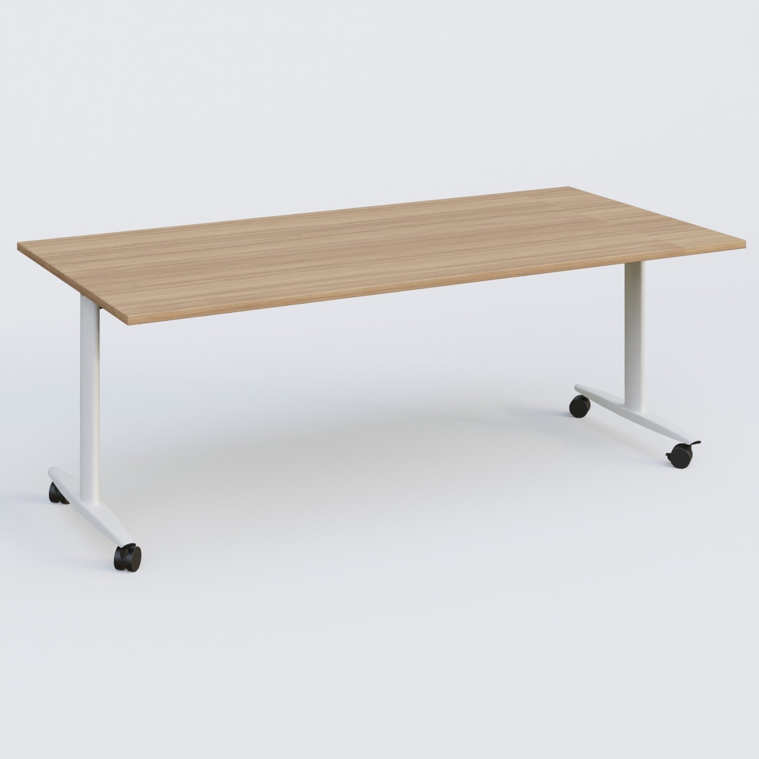 Table abattante gamme Design 200*100 cm. Plateau Noyer et pietement Blanc.