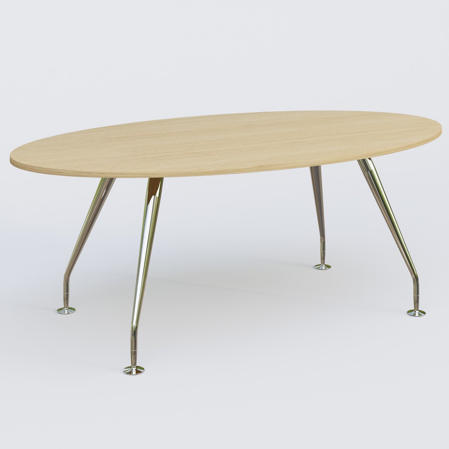 K5 table ovale 200*110 cm. Plateau Chêne clair et pietement Chrome avec base chromé.