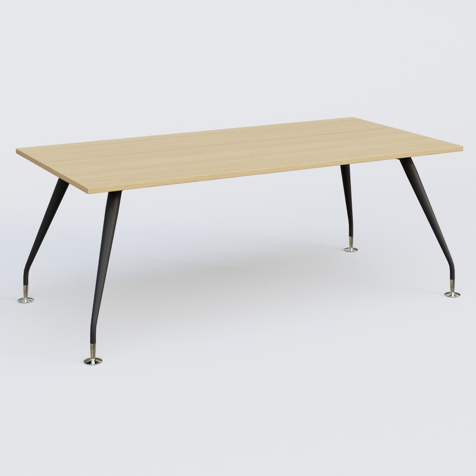 K5 plan droit 200*100 cm. Plateau Chêne clair et pietement Noir Mat avec base chromé.