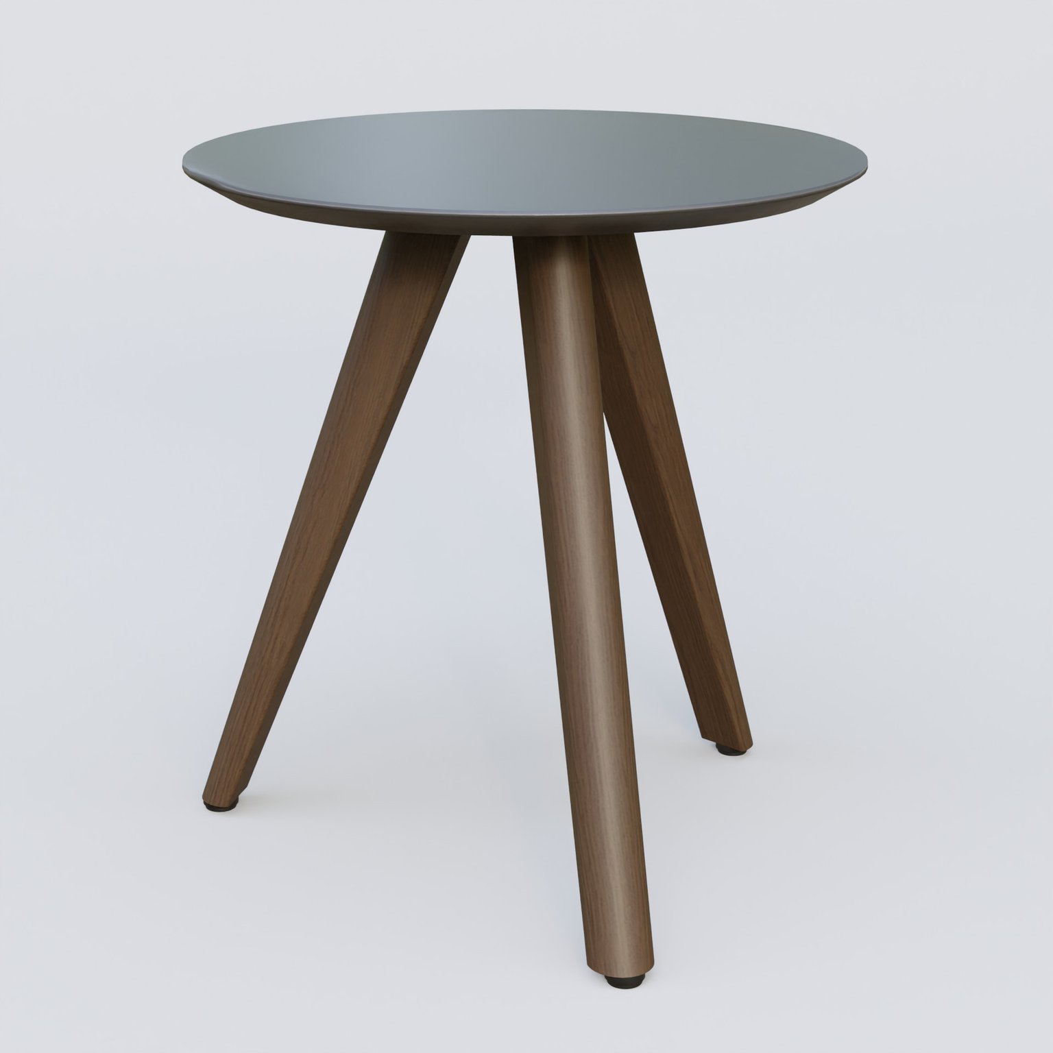 Table Basse Fashion Styl piètement 3 pieds en bois et plateau bois. Plateau Carbon Grey et pietement Chêne Moka.