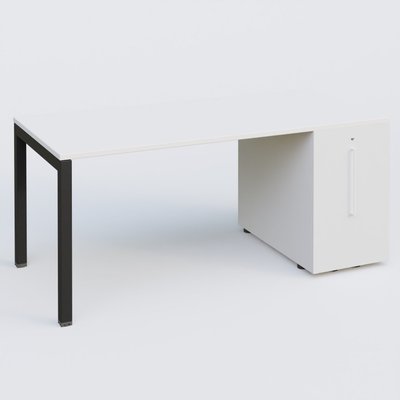 [Pas de famille] - [Pas de sous famille] - K3 Plateau droit 180x80 avec tour de rangement sous le plateau à droite. Plateau Blanc et pietement Noir Mat