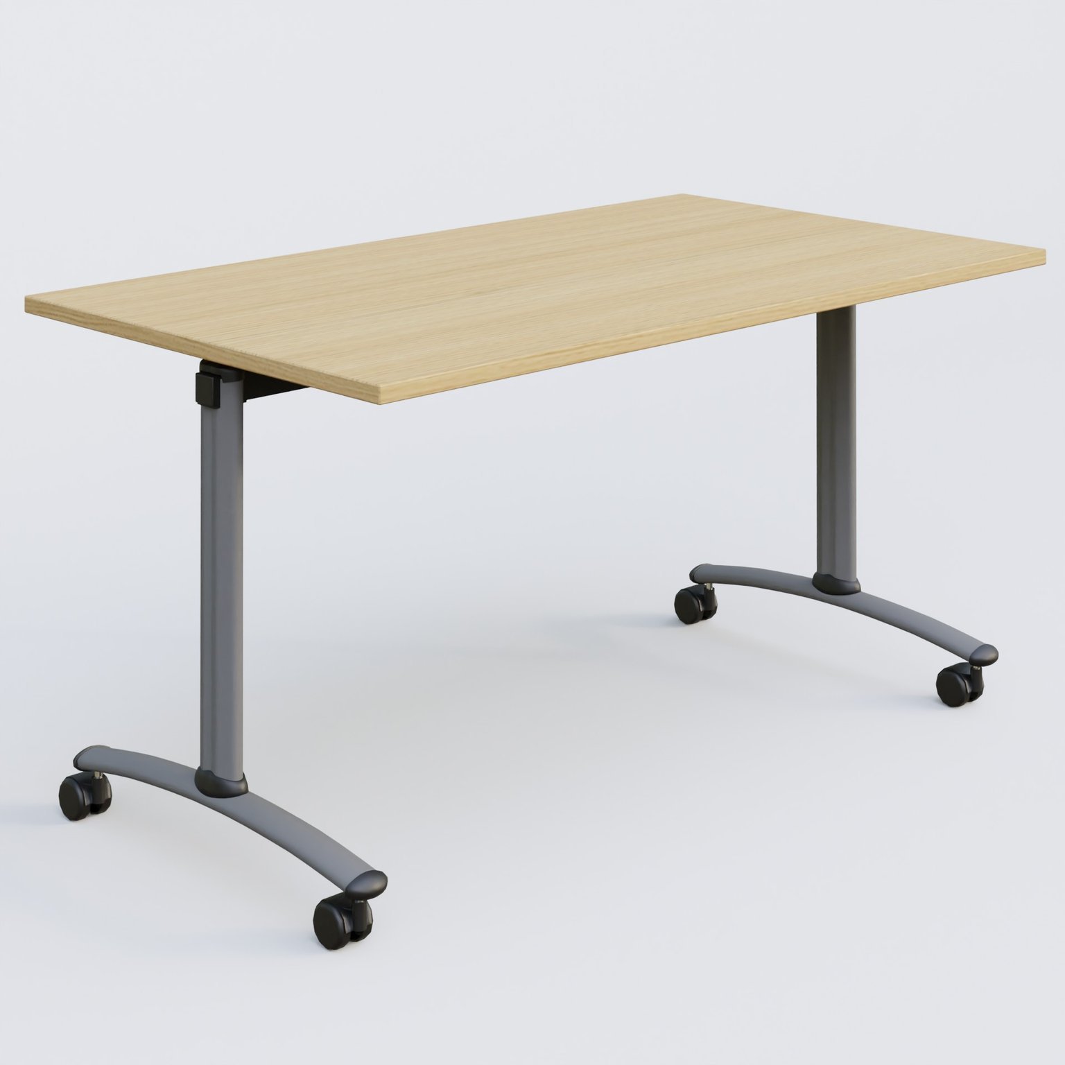 Table abattante gamme Arca 140-80 cm. Plateau Chêne clair et pietement Aluminium.
