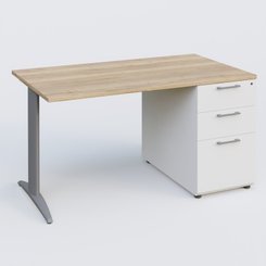 [Pas de famille] - [Pas de sous famille] - K2 Plateau droit 140x80 avec caisson porteur mélamine sous le plateau. Plateau , caisson Chêne naturel et pietement Aluminium