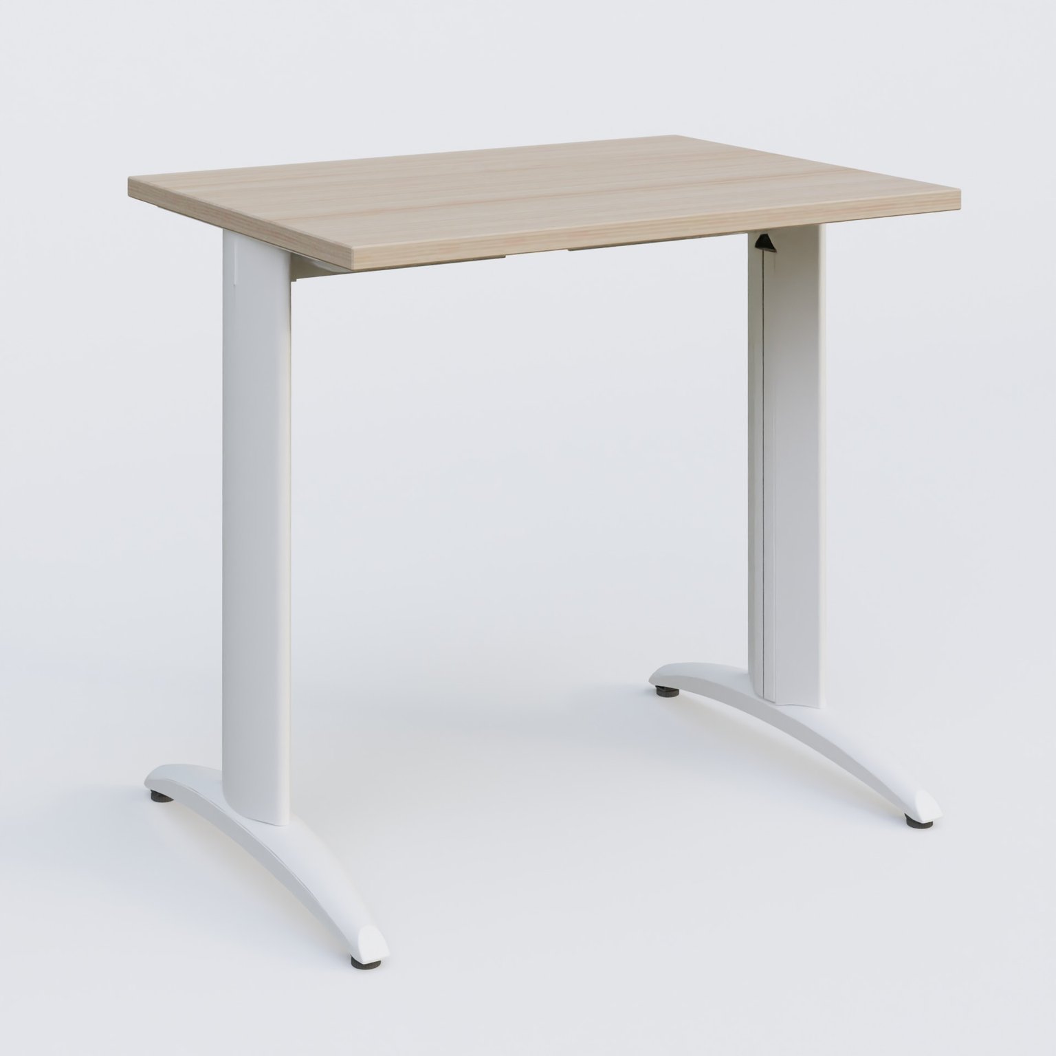 K2 Plateau droit 80x60 pieds fixe. Plateau Acacia et pietement Blanc.