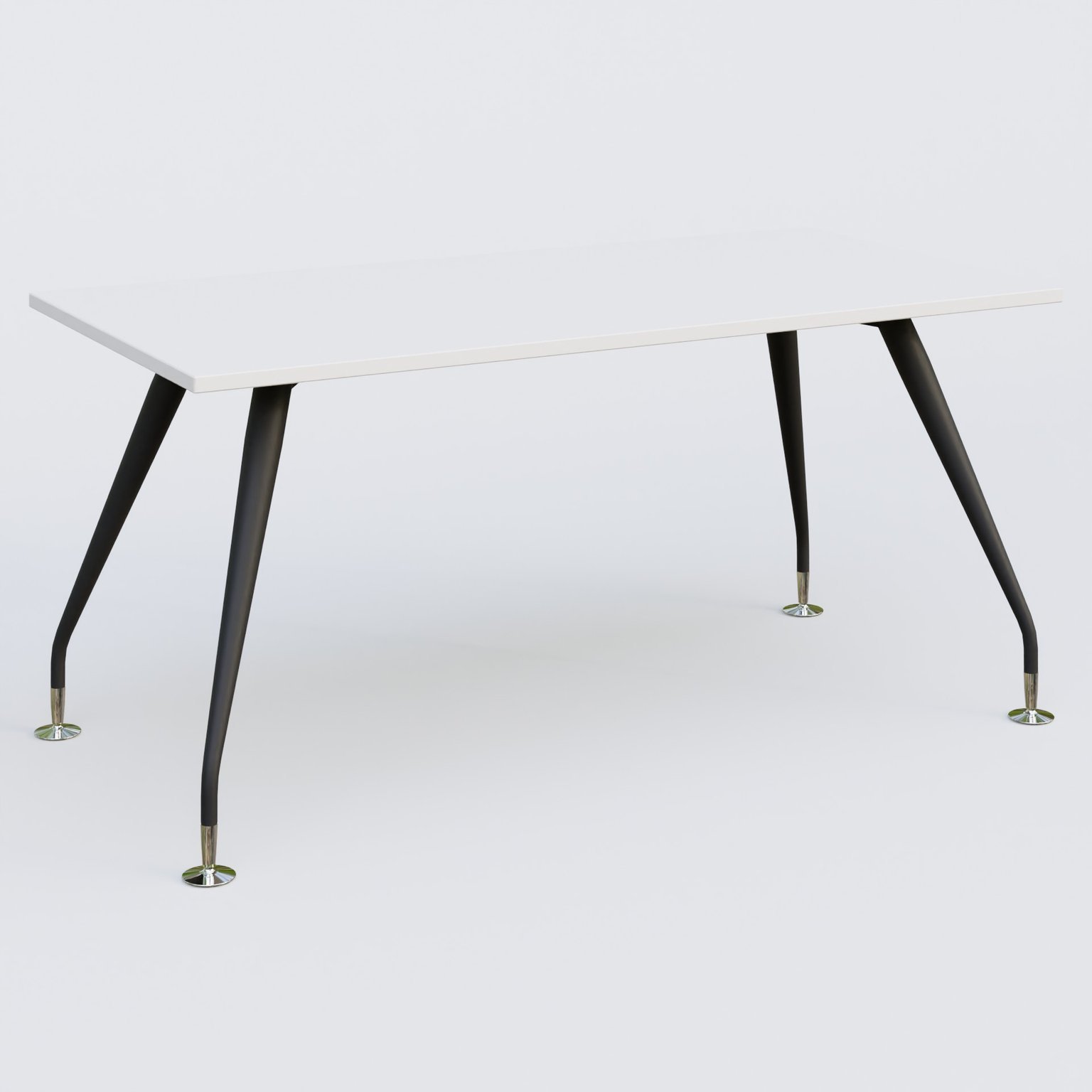 K5 plan droit 160*80 cm. Plateau Blanc et pietement Noir Mat avec base chromé.