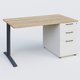 K1 Plateau droit 140x80 avec caisson porteur sous plateau mélamine à droite. Plateau Chêne naturel et pietement Anthracite