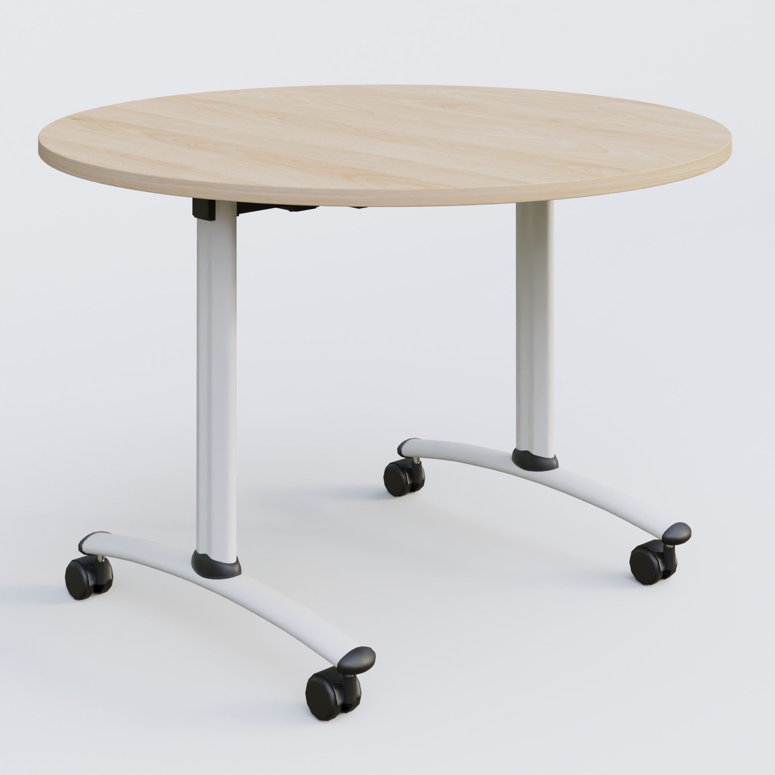 Table ronde gamme Arca D110 cm. Plateau Hêtre et pietement Blanc.