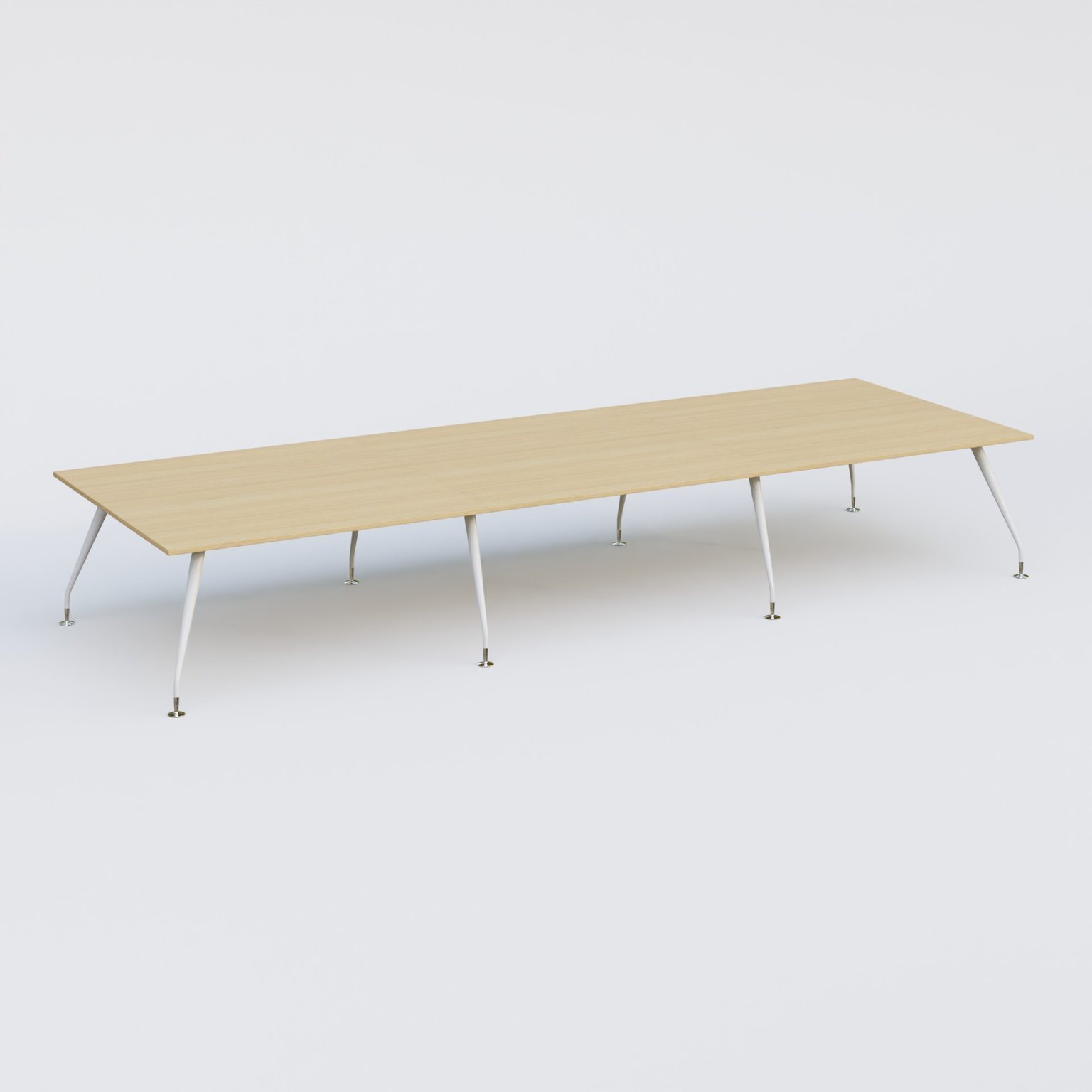 K5 table de reunion 480*165 cm. Plateau Chêne clair et pietement Blanc avec base chromé.