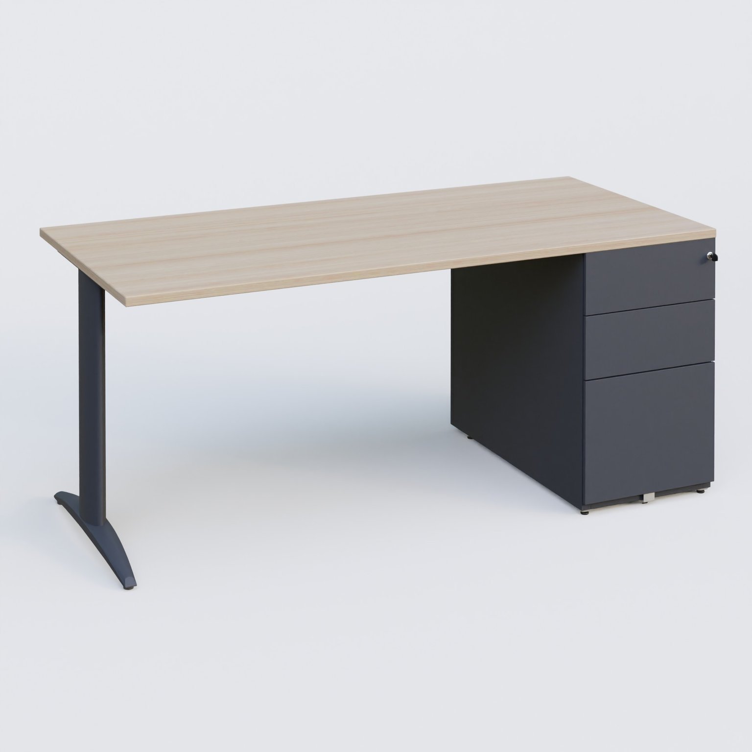 K2 Plateau droit 180x80 avec caisson métalique sous le plateau. Plateau Acacia et pietement Anthracite