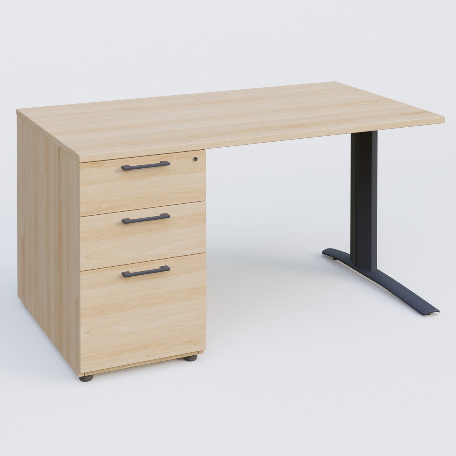K1 Plateau droit 140x80 avec caisson porteur sous plateau mélamine à gauche. Plateau Hêtre et pietement Anthracite