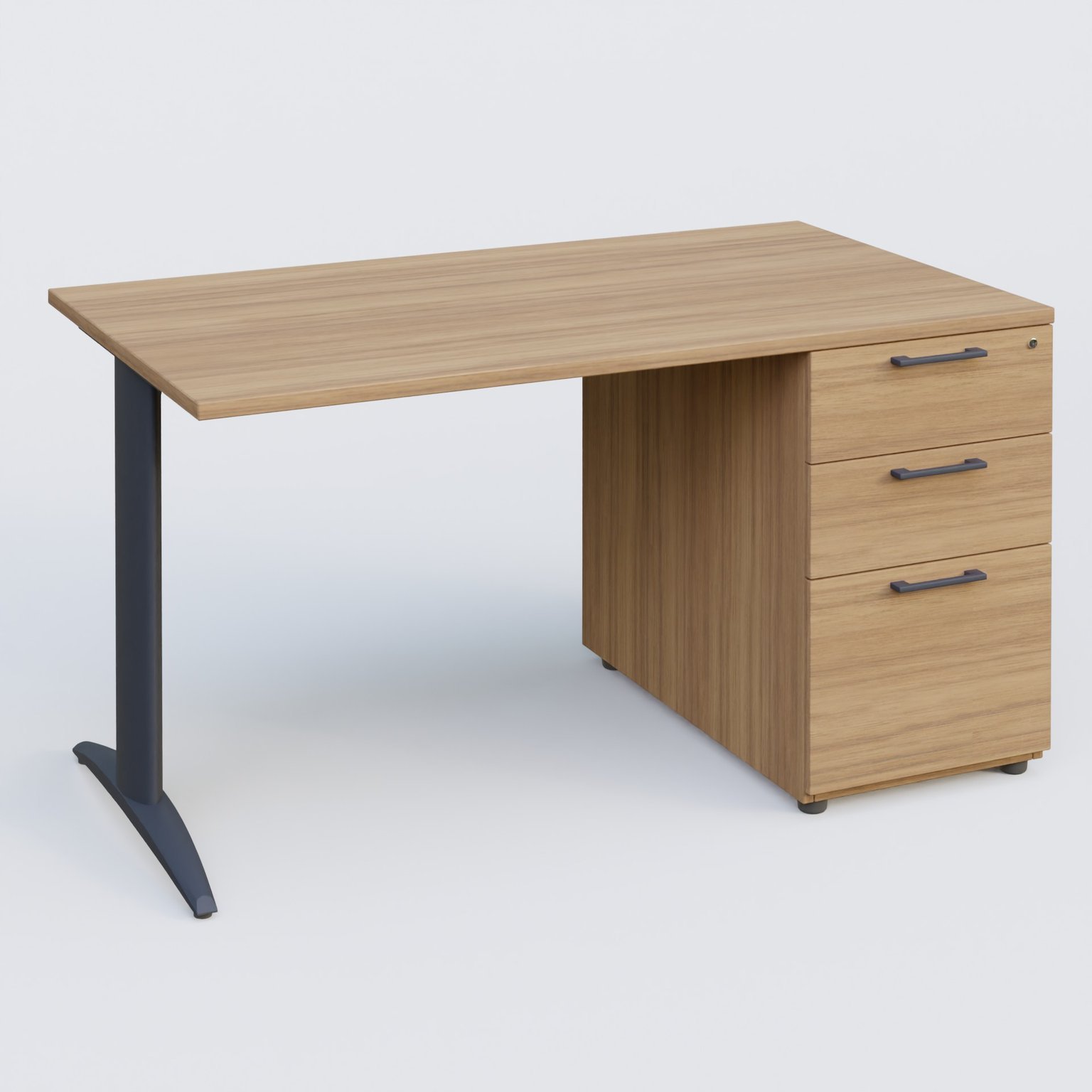 K2 Plateau droit 140x80 avec caisson porteur mélamine sous le plateau. Plateau , caisson Noyer et pietement Anthracite