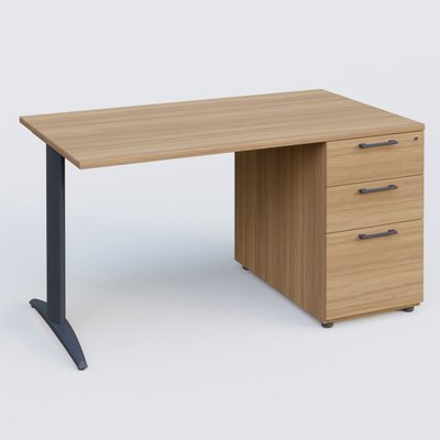 [Pas de famille] - [Pas de sous famille] - K2 Plateau droit 140x80 avec caisson porteur mélamine sous le plateau. Plateau , caisson Noyer et pietement Anthracite