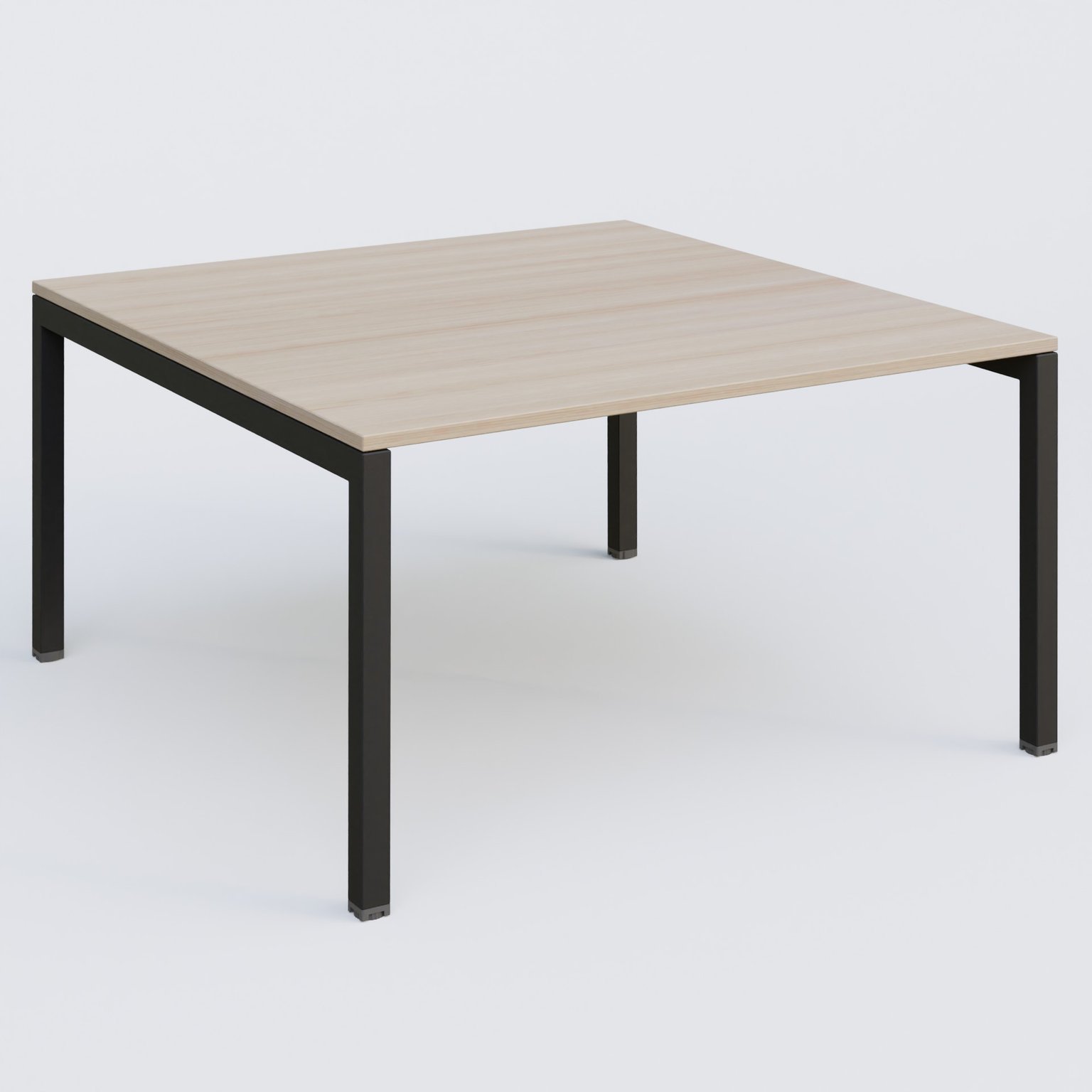 K3 Plateau droit 140x145 pieds fixe. Plateau Acacia et pietement Noir Grainé.
