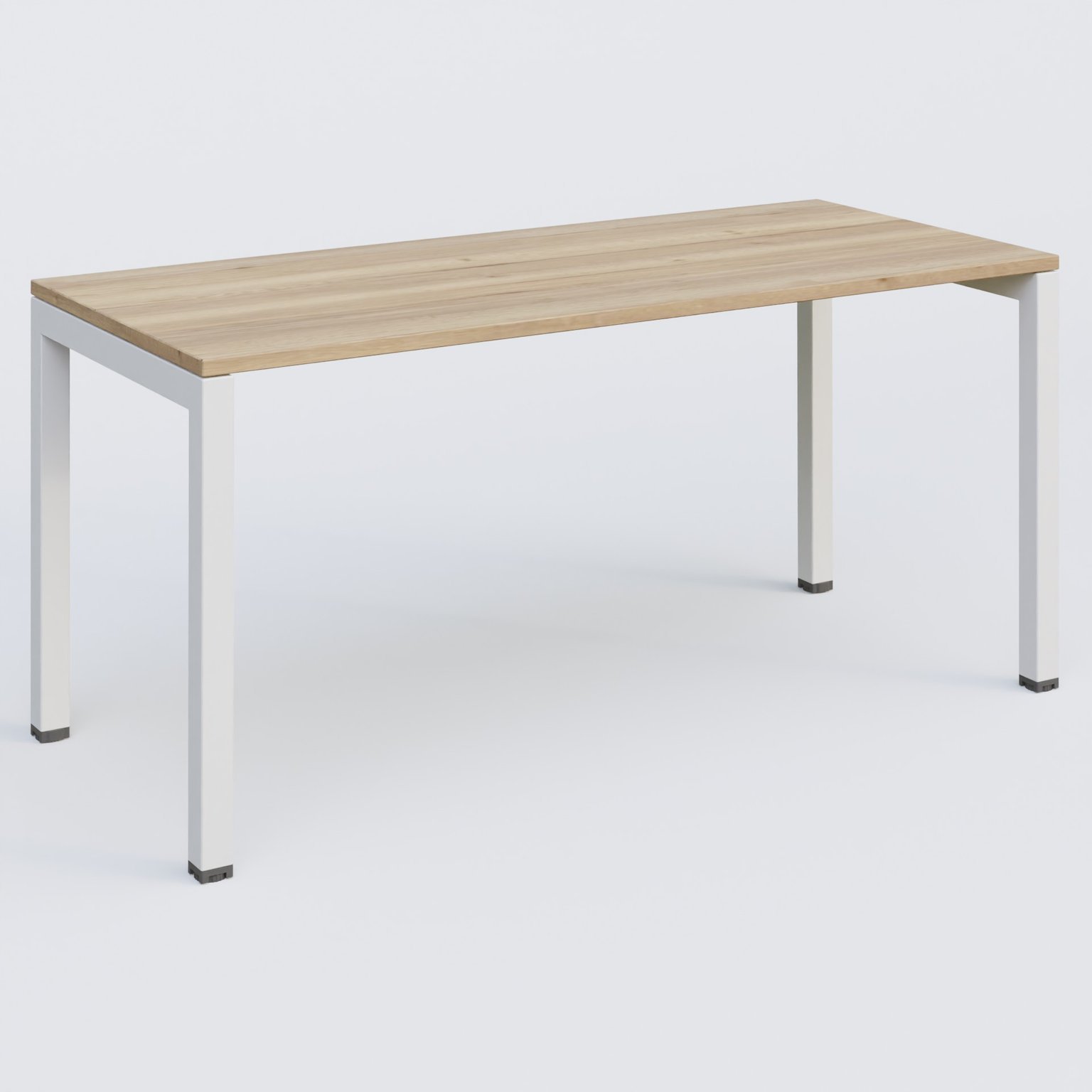 K3 Plateau droit 160x70 pieds fixe. Plateau Chêne naturel et pietement Blanc.
