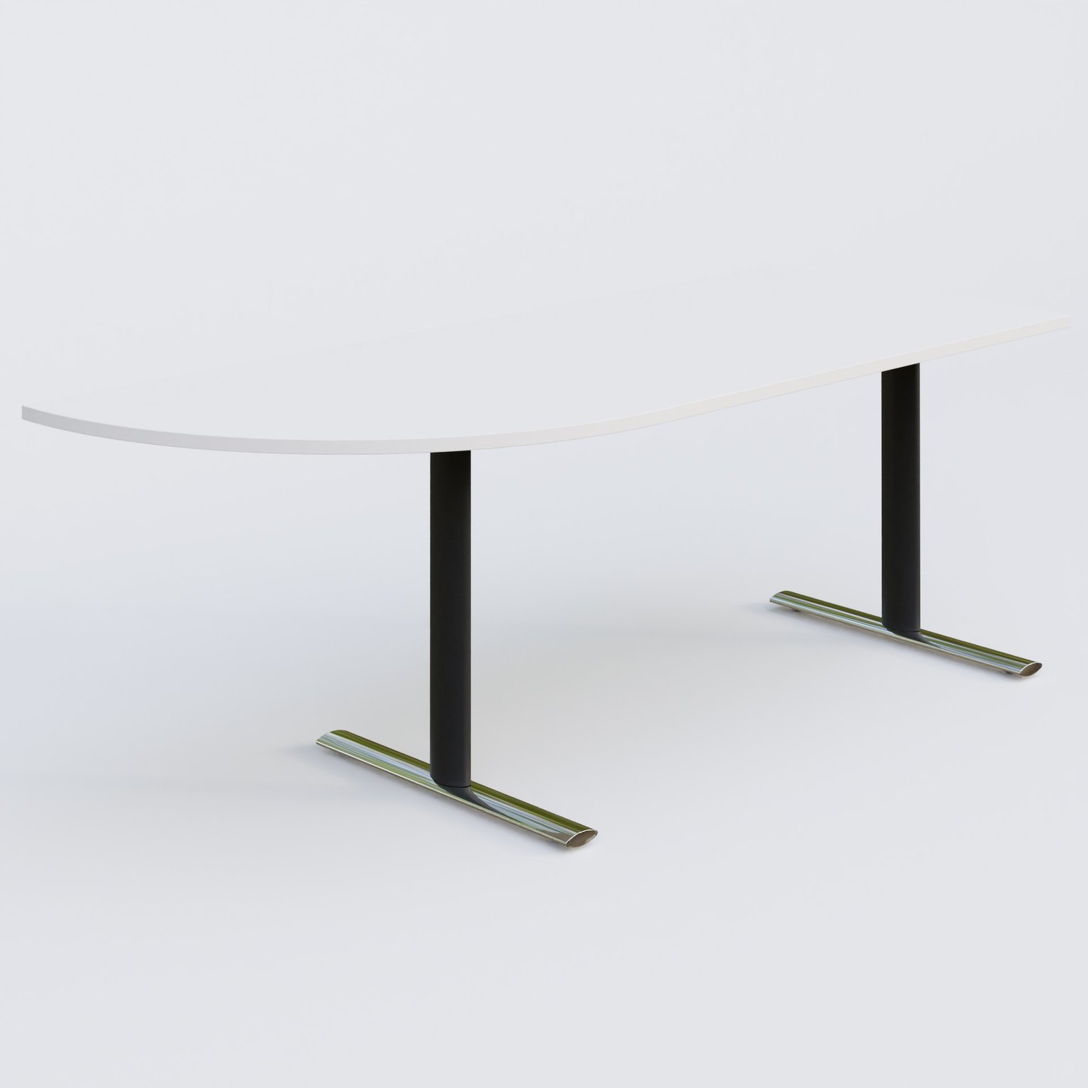 Module d'angle 90° intégré à gauche, gamme Pure 200-80 cm. Plateau Blanc et pietement Noir/Chrome.