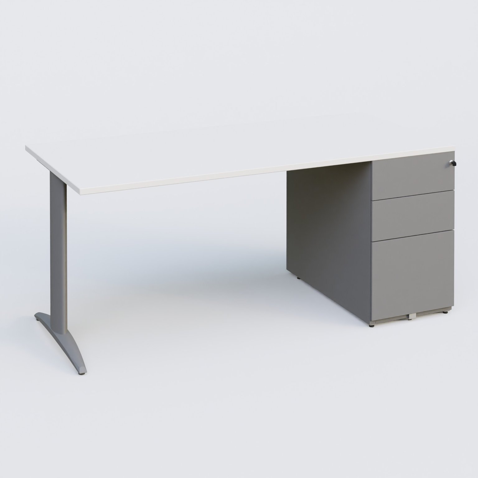 K2 Plateau droit 180x80 avec caisson métalique sous le plateau. Plateau Blanc et pietement Aluminium
