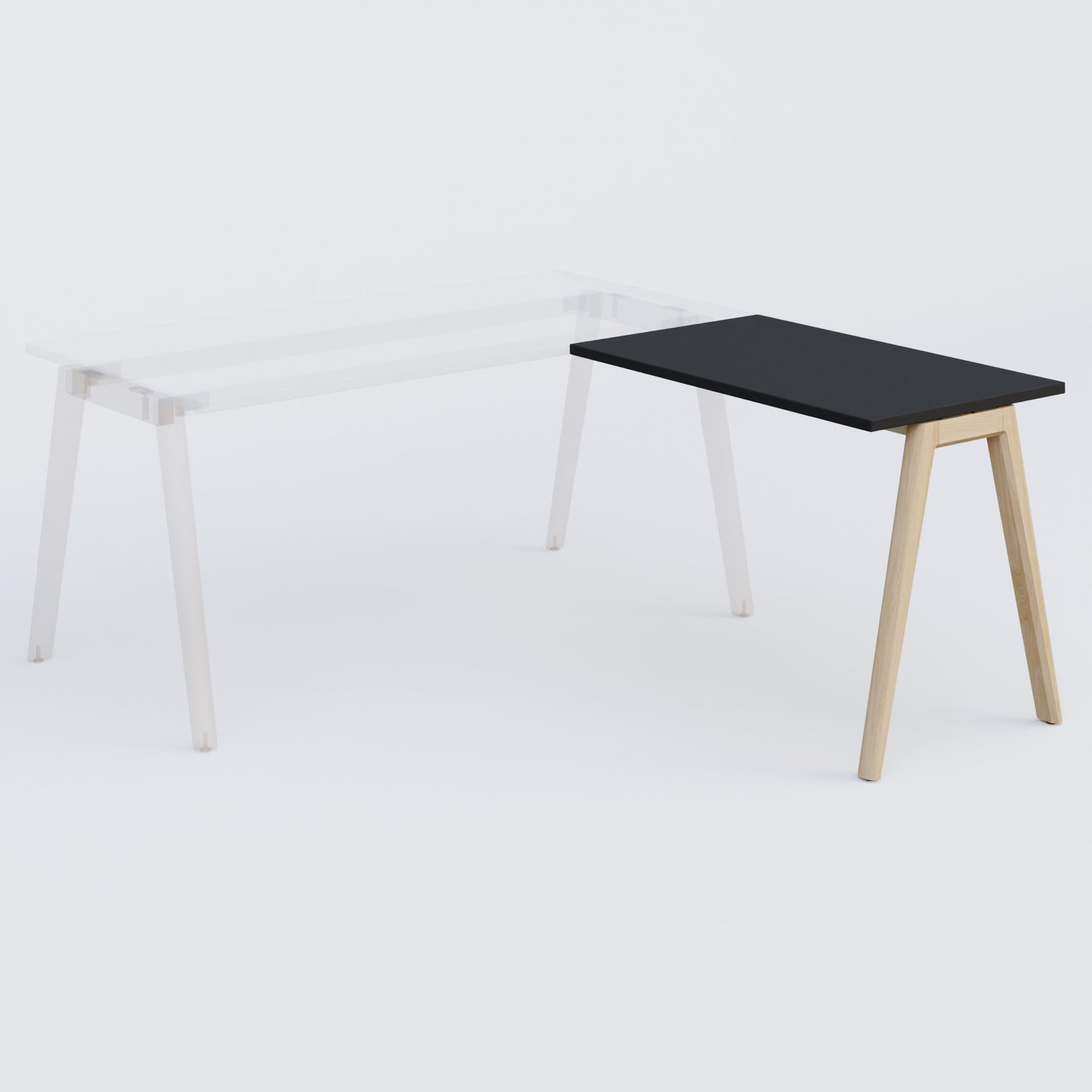 Extensions retour sur pied pour bureau K9 piètement incliné en bois et plateau 100*60 cm. Plateau Noir et pietement bois massif de hêtre.